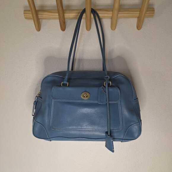 Coach Penelope 9766 Blue Leather Satchel Shoulder Bag Authenticated Turn Lock - Picture 4 of 16